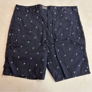 H&M Dark Blue Shorts with White Palm Tree Pattern - Size 34